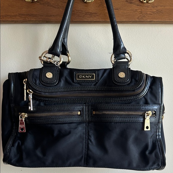 90’s Vintage DKNY Black Satchel with Gold Accents - Picture 1 of 9